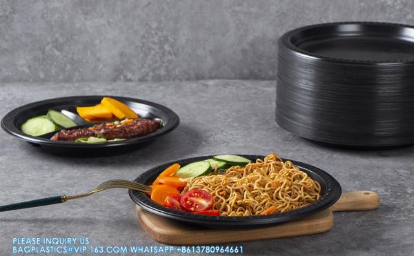 Reusable Plastic Plates, 9 Inch 150 Pack Food Grade Material BPA Free Black Dinner Plates