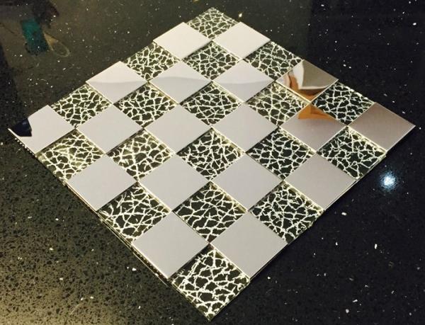 SS Square Metallic Mosaic Tiles Glass Sheets For Kitchen Countertop