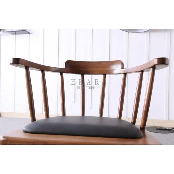 Fabric Solid Wood Blue Wooden Dining Chair With Armrest