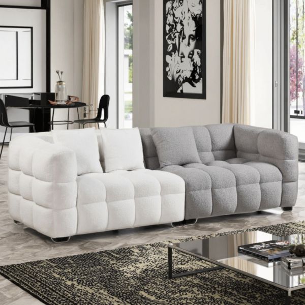 Modern Lounge Sofa for Living Room Furniture White Grey Fabric Sectional Couch Set Modular 2 Seater Upholstered Sofas