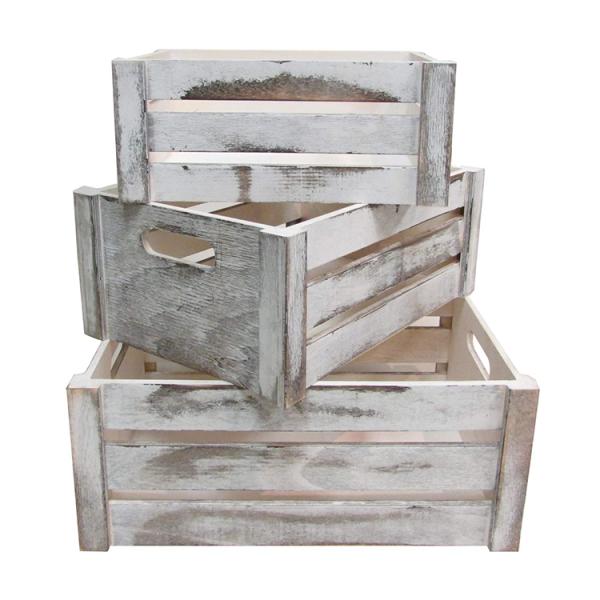 Set of 3 Wooden Crates with Rope Handles European Regional Feature Wood Material
