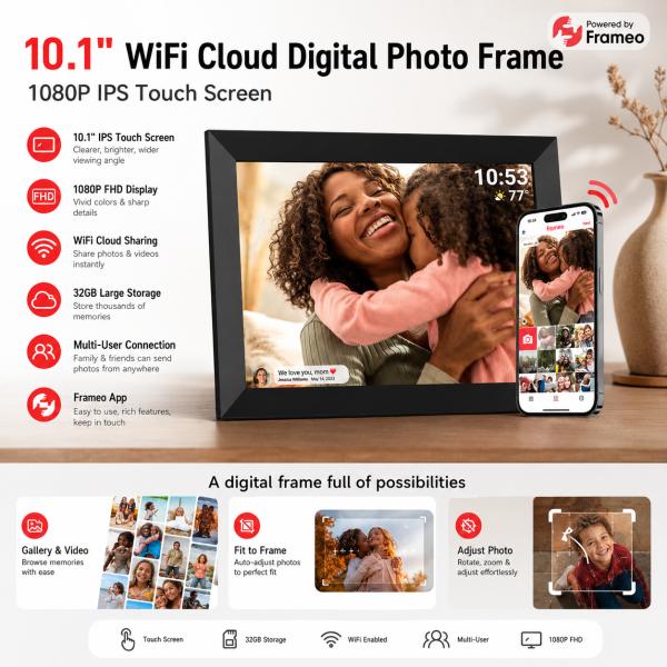 10.1 Cloud Digital Photo Frame Full HD IPS WiFi Touch Screen Picture Frames
