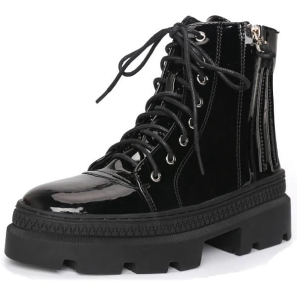 Stacked Rubber Soles Ladies Flat Boots Brushed Leather Motorcycle Boots