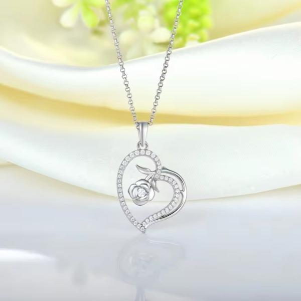 YASVITTI Custom Women's Pendant Necklace Fine Jewelry Rhodium Plated Rose 925 Sterling Silver Heart Necklace