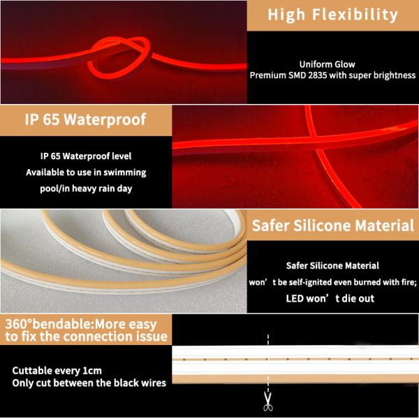 Orange Flexible Neon LED Rope Lights Waterproof IP65 DC12V Decorative Lighting