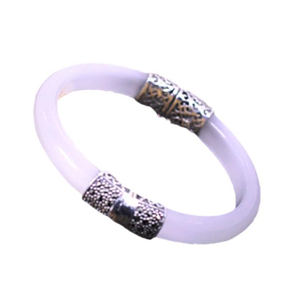 Women Vintage Jewelry Sterling Silver Zirconia Bangle Bracelet (015741WWHITE)