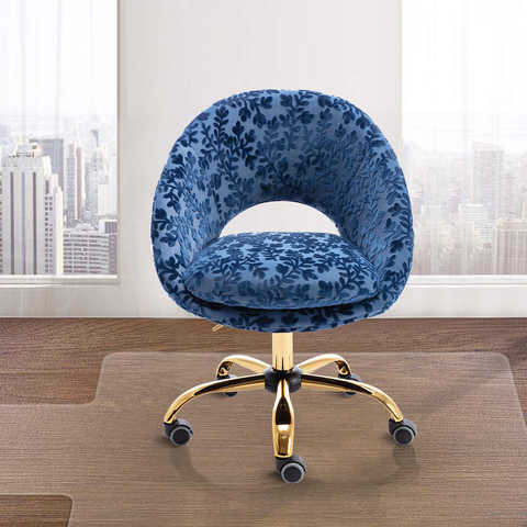 Golden Feet Base Tomile Blue Velvet Swivel Chair / Home Office Accent Chairs