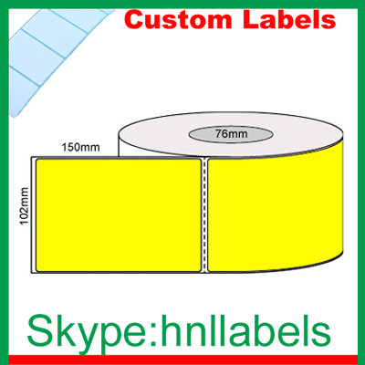 Custom Thermal Label 102mmX150mm/1 Yellow D/Therm Roll Perm,Perfs, 1,000Lpr,