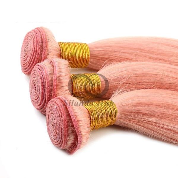 Pink Straight Remy Human Hair Bundles Sew In Weave Bundles Brazilian Bundle Deals
