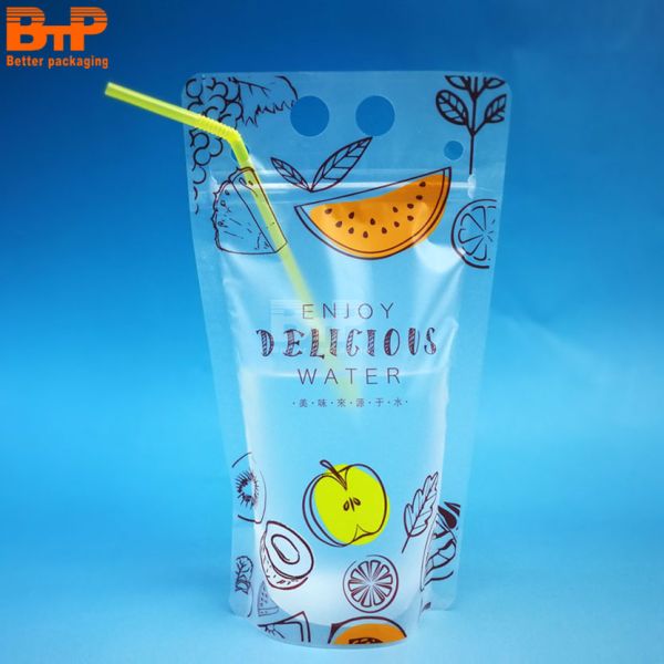Customized 16oz 350ml 500ml Disposable Beverage/fruit Juice Pouch Round Corner Drink Packaging Plastic Zipper Bag