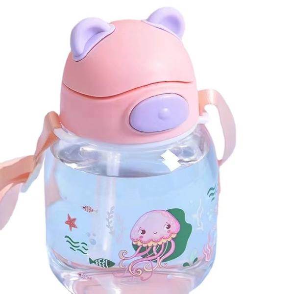 450ml PC Plastic Cute Bear Shape Water Cup With Straw And Rope Leakproof Water Bottle
