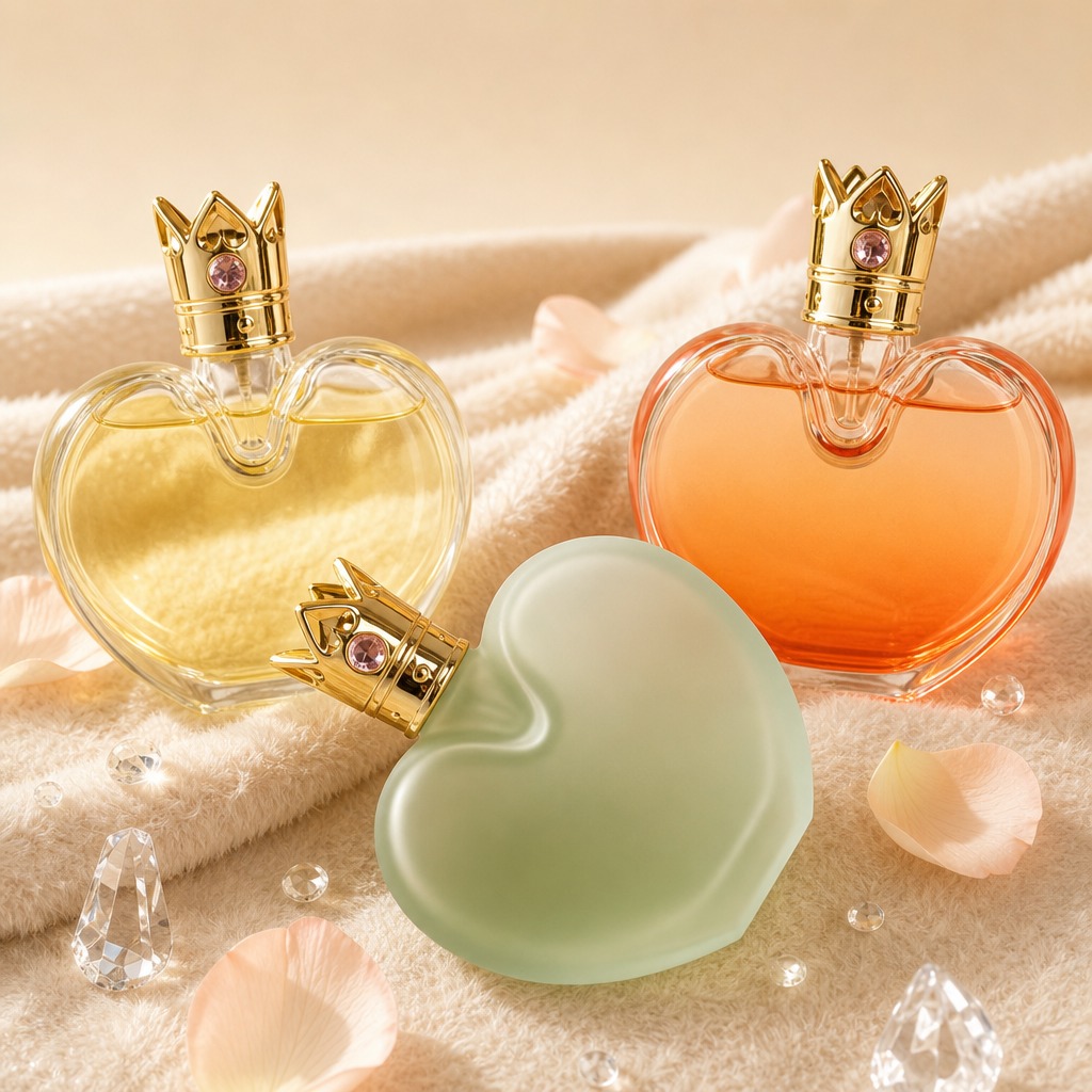 100ml Glass Perfume Bottles Heart Shaped Crown Cap Empty Spray