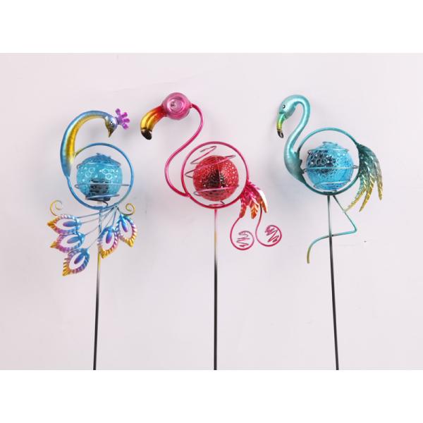 Metal Solar Garden Ornament With LED Outdoor Plug In Flamingos Cranes Peacocks
