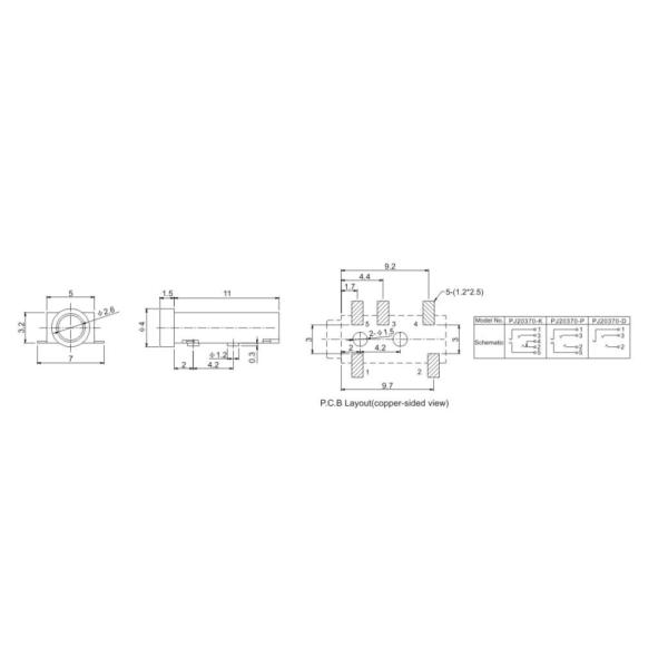 Телефонное гнездо PJ20370 SMT 2,5