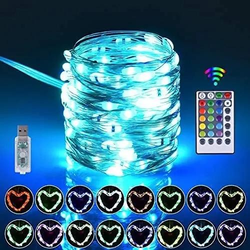 16 Colors Changing Fairy Lights 100LED Remote Control USB Copper Wire String