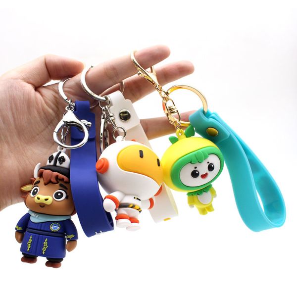 Customized Cute 3D Keychain Rubber Cartoon Silicone Pendant Linked With Silicone Rubber Doll
