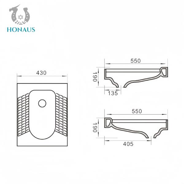8 Inches Drainage Squatting Pan Toilet White Ceramic Front Back Flush