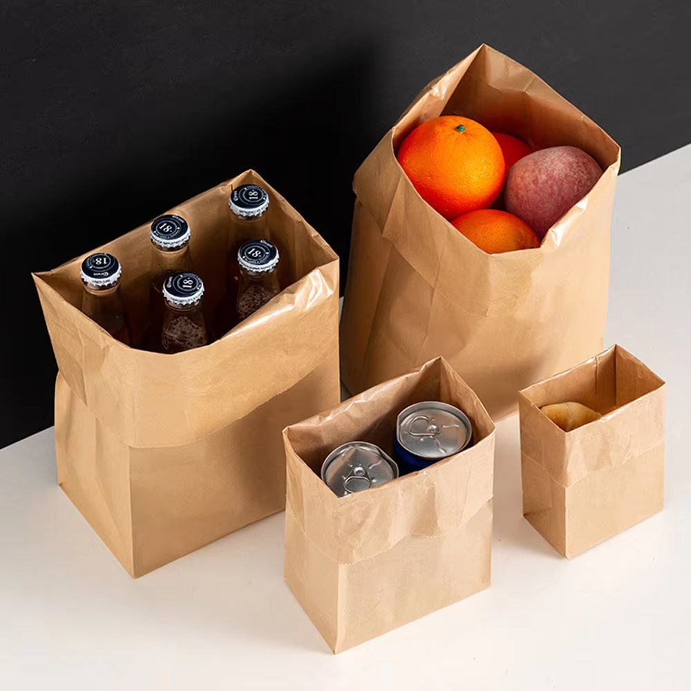 Custom Print Eco-Friendly Recyclable Brown Square Bottom Kraft Paper Bag Nuts Bags Without Handles Wholesale