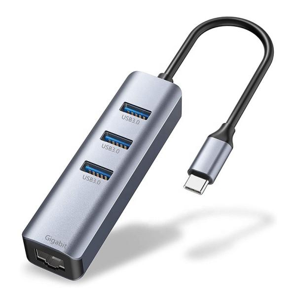 USB 3.1 Interface de type C à 3 ports USB A 3.0 RJ45 Carte réseau Ethernet Gigabit Gris