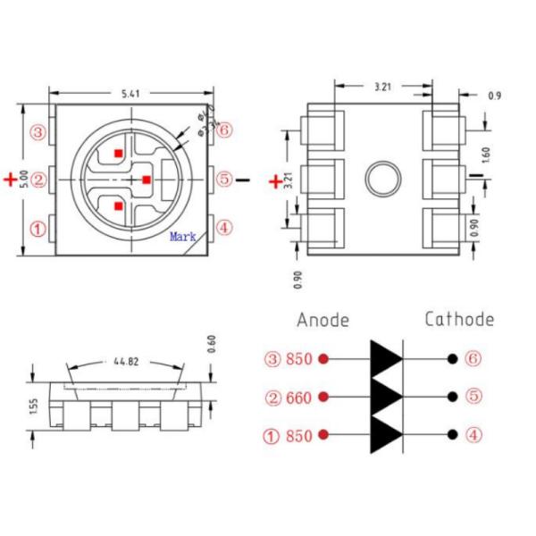 3 In 1 5050 SMD Phototherapy LED Deep Red 660nm & IR 850nm 120deg Flat Clear Lens