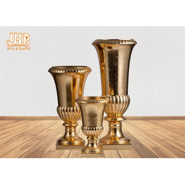 Small Table Vases Fiberglass Flower Pots Gold Leaf Plant Pots Indoor Use