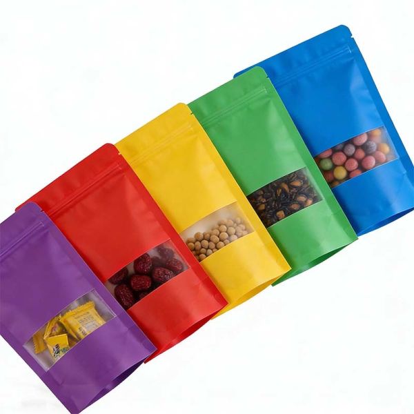Assorted Color Resealable Food Bag Matte Stand Up Plastic Bag Odor Resistant With Clear Window