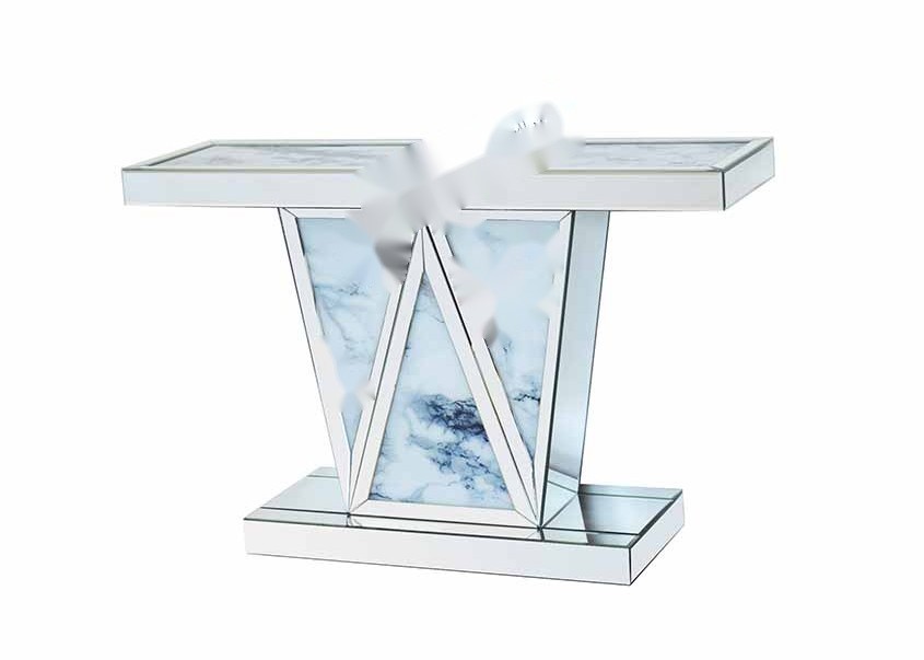 Mirrored Surface Console Table with Marble Effect Special Glass and 110X35X78CM Dimensions