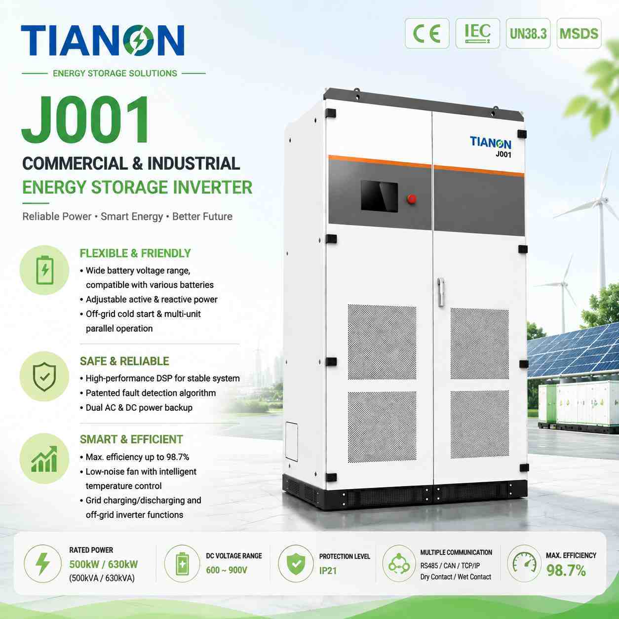 630kW Commercial Energy Storage Inverter PCS 600-900V with 98.7% Efficiency