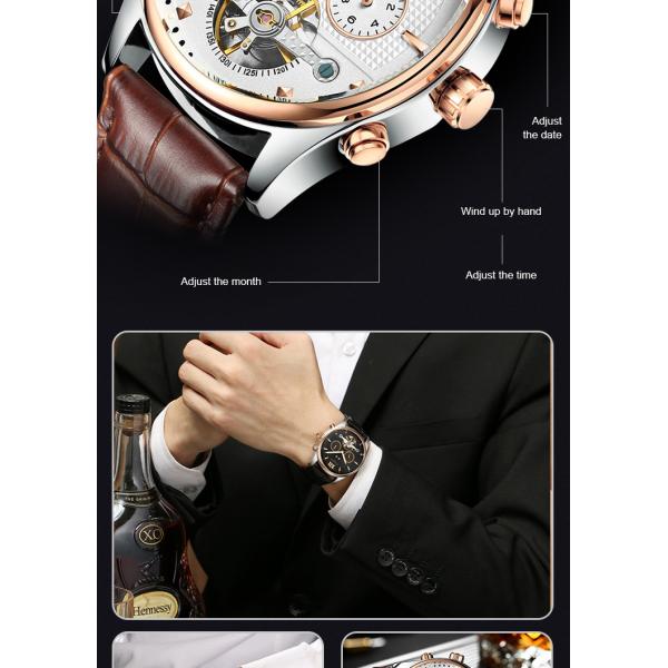 KINYUED Power Reserve Sport Custom Waterproof Watch Genuine Leather Strap For Watch Mechanical Wristwatch