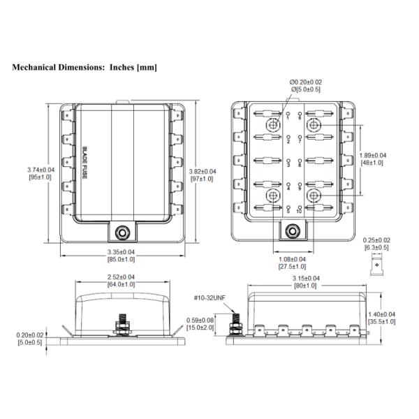 Automóvel 10 Circuito Way ATO ATC Estilo Bloco de fusível de lâmina para carro barco RV