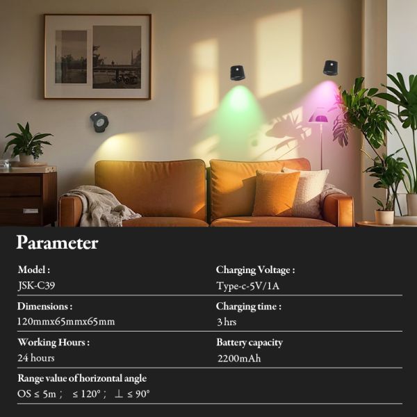 81 71 128mm Portable RGB Sensor LED Wall Light Remote Control Multi Effects Indoor Christmas Party Black White