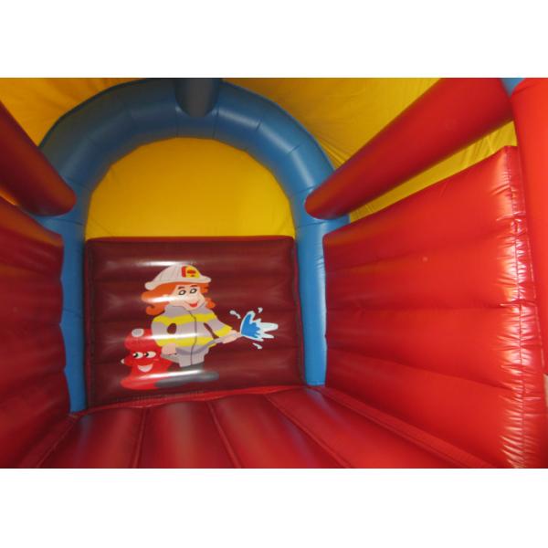 Small Size Firefighting Car Kids Inflatable Bounce House With Arc Roof 3x4m