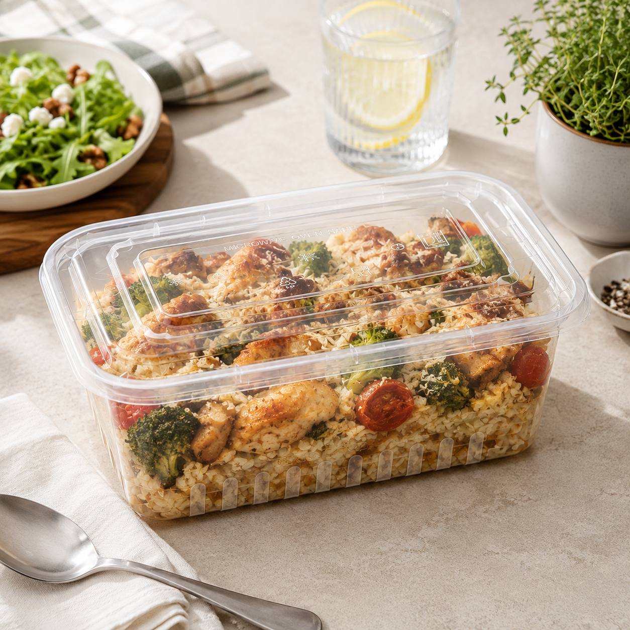 2000ml Lid PP Food Containers Extra Deep Rectangular for Bulk Catering Meals