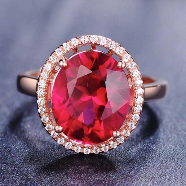 Rose Gold Plated 925 Silver Ring with Red Cubic Zircon Princess Wedding Ring (R12282)