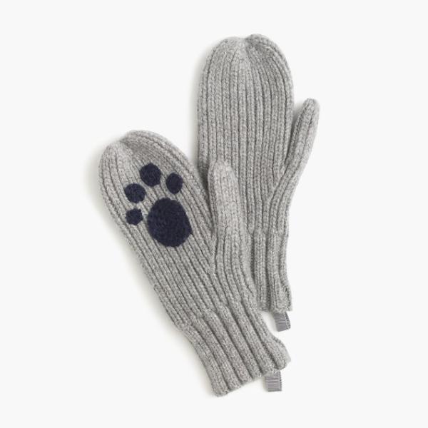 Gray Warm Knitted Mitten Gloves , Kids Winter Gloves With Hand Embroidery