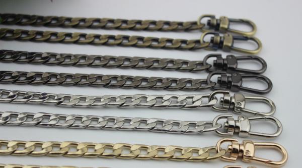 High quality iron material full length 120 mm flat shape gold chain sling bag with snap hooks