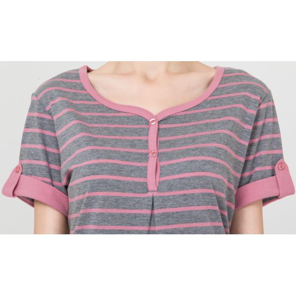 Homestyle Round Neck Women'S Pajama Short Sets , Ladies Striped Pyjamas sets