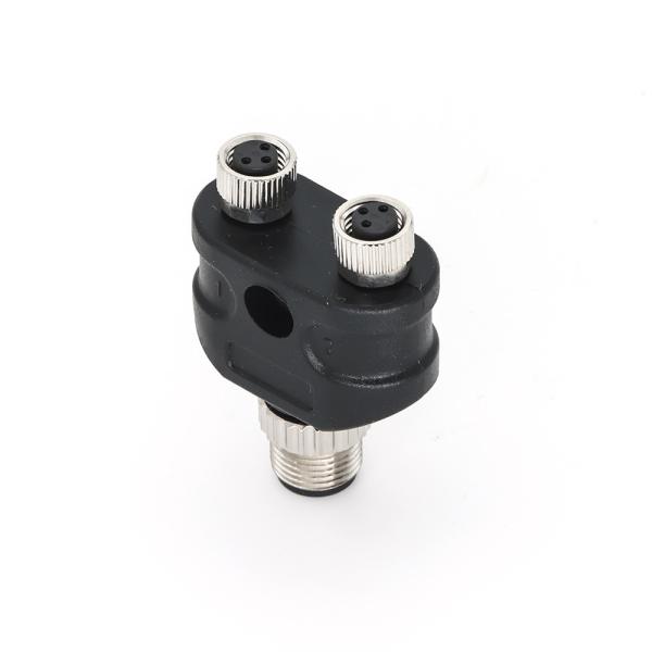 3 Pin Y Type Distributor Connector M12 Male To M8 Female A Coded IP67