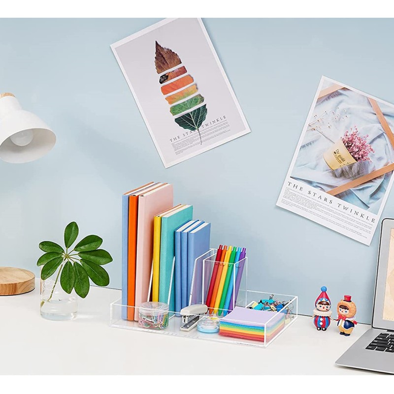 Single-Tier Acrylic Office Organizer Stationery Storage and File Classification Display Box for Tidy up the Desktop