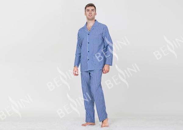Yarnd Dyed Striped Mens Luxury Sleepwear With Button Through Shirt And Long Pants