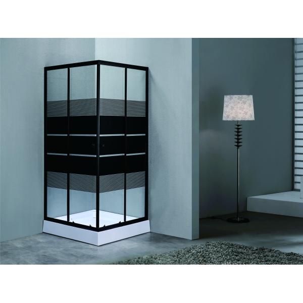 Stylish,Durable Square Shower Enclosures With Black Block Stripes Glass For Modern
