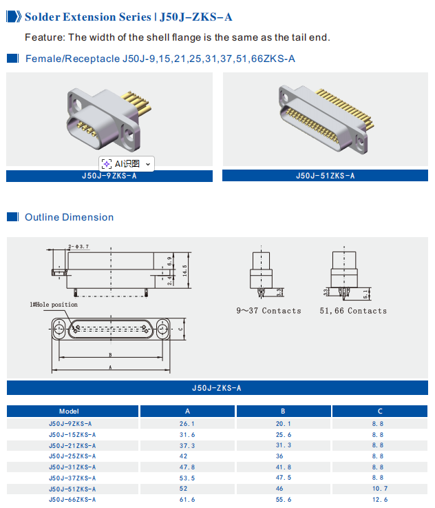 Micro Rectangle MDM D Sub 9 Pins Connector Hermetic Sockets