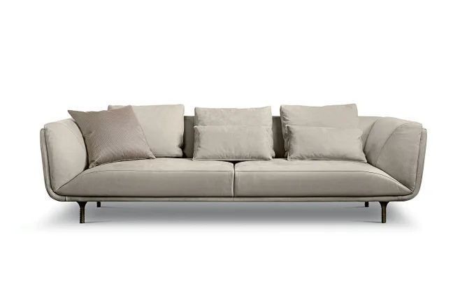 NORDIC MINIMALIST 2 SEATER LIGHT GREY FABRIC SOFA, WATERPROOF TECH CLOTH UPHOLSTERED SOFA WITH BLACK METAL LEGS FOR LIVING ROOM, APARTMENT, VILLA & HOTEL PROJECT