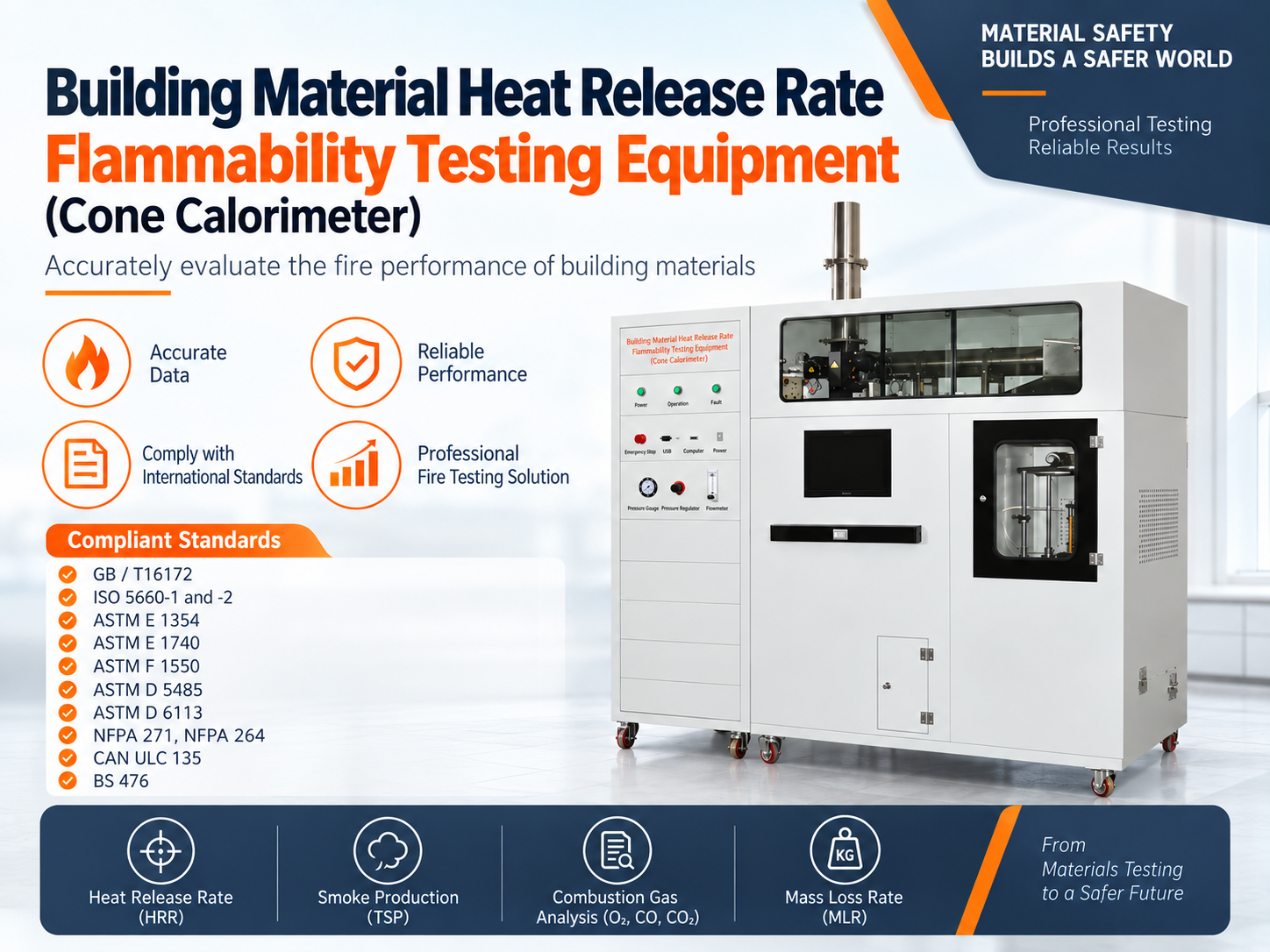 Laboratory Cone Calorimeter Flammability Tester for Plastics Insulation Panels and Composite Materials