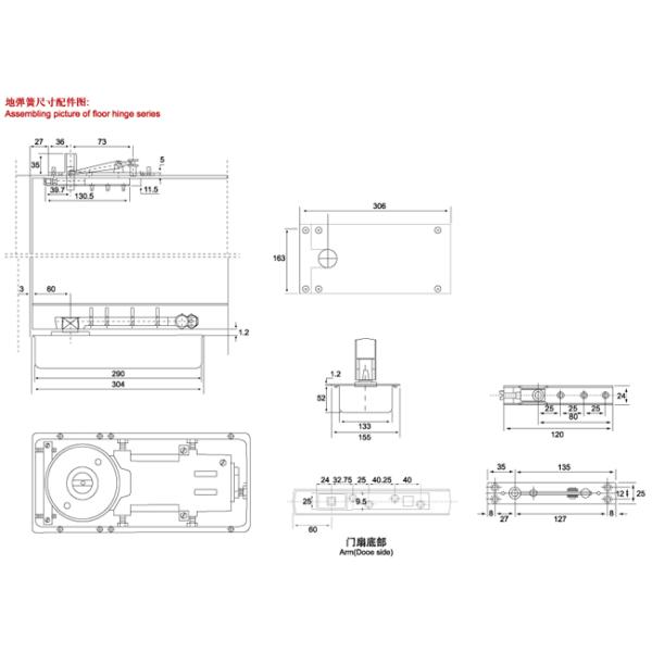 Floor Hinge 8300, color:black or blue, casting iron,  weight capacity 100kgs,