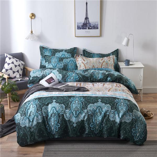 Home Hotel Bohemian Double Duvet Cover Set Blue with Brown Boho Quilt Bedding Set