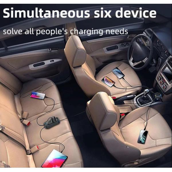 Cargador de teléfono para automóviles de 6 en 1 Cargador de teléfono celular pequeño rápido Adaptador de alimentación universal