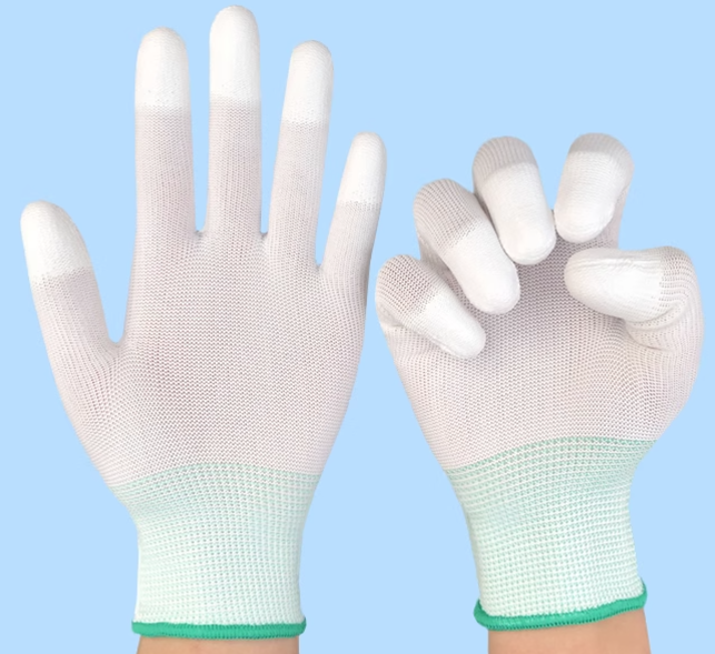 PU Coated Finger Nylon gloves, Wear-resistant, Labor protection, Anti-slip, Anti-static Coating with Glue