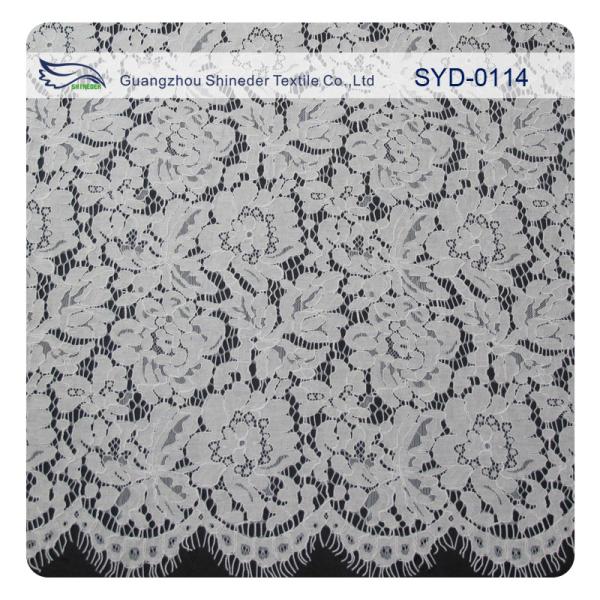 White Corded Bridal Lace Fabric For Wedding , Embroidery Lace Fabric