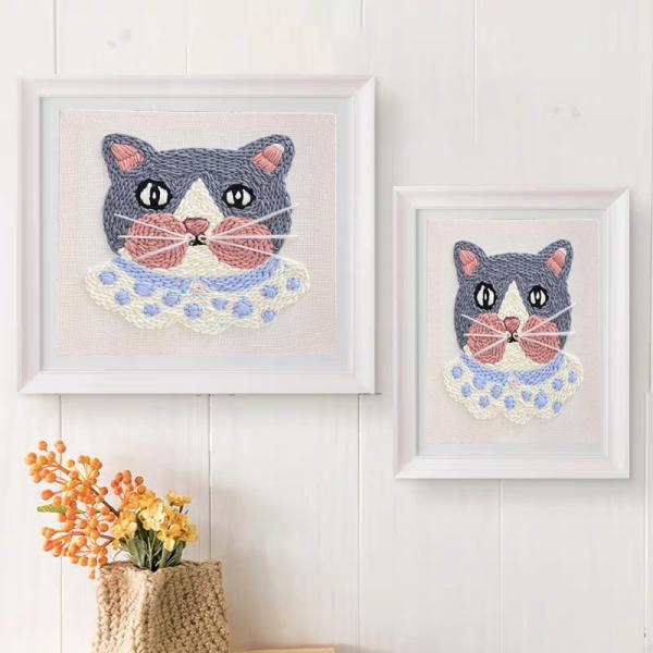 Sete artesanato leite algodão gato bonito punch agulha DIY Kit para iniciantes